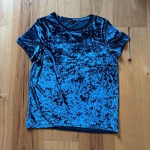 Urban Coco Crushed Velvet Short Sleeve Top - Blue, Size Small